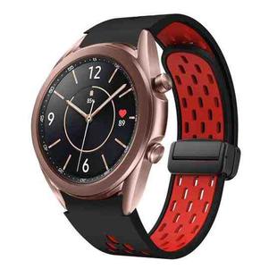 For Samsung Galaxy Watch 3 41mm Two Color Magnetic Folding Black Buckle Silicone Watch Band(Black Red)