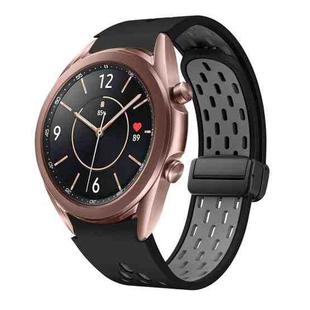 For Samsung Galaxy Watch 3 41mm Two Color Magnetic Folding Black Buckle Silicone Watch Band(Black Gray)