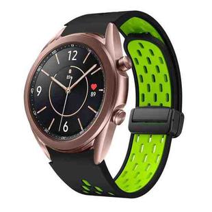 For Samsung Galaxy Watch 3 41mm Two Color Magnetic Folding Black Buckle Silicone Watch Band(Black Silver Green)