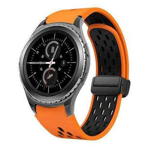 For Samsung Gear S2 Classic Two Color Magnetic Folding Black Buckle Silicone Watch Band(Orange Black)