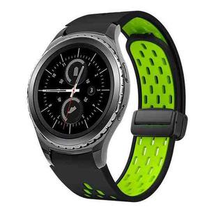 For Samsung Gear S2 Classic Two Color Magnetic Folding Black Buckle Silicone Watch Band(Black Silver Green)