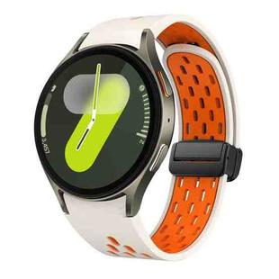 For Samsung Galaxy Watch 7 40 / 44mm Two Color Magnetic Folding Black Buckle Silicone Watch Band(Starlight Orange)