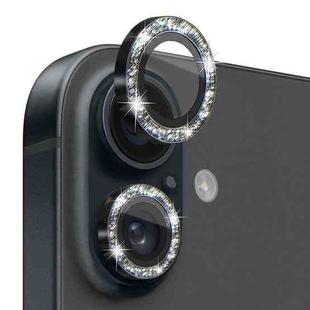 For iPhone 16 / 16 Plus NORTHJO Glitter Camera Lens Protector Tempered Glass Metal Ring Film(Black)