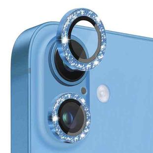 For iPhone 16 / 16 Plus NORTHJO Glitter Camera Lens Protector Tempered Glass Metal Ring Film(Blue)