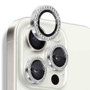 For iPhone 16 Pro / 16 Pro Max NORTHJO Rhinestone Camera Lens Protector Tempered Glass Metal Ring Film(Silver)