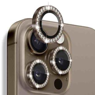 For iPhone 16 Pro / 16 Pro Max NORTHJO Rhinestone Camera Lens Protector Tempered Glass Metal Ring Film(Brown)