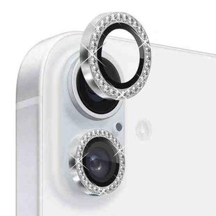 For iPhone 16 / 16 Plus NORTHJO Rhinestone Camera Lens Protector Tempered Glass Metal Ring Film(Silver)