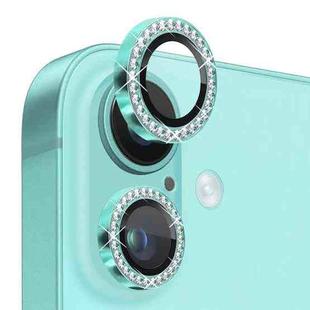 For iPhone 16 / 16 Plus NORTHJO Rhinestone Camera Lens Protector Tempered Glass Metal Ring Film(Cyan)