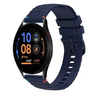 For Samsung Galaxy Watch FE 40mm Wavy Dotted Stitched 20mm Silicone Watch Band(Navy Blue)