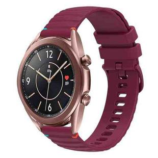 For Samsung Galaxy Watch3 41mm Wavy Dotted Stitched 20mm Silicone Watch Band(Wine Red)