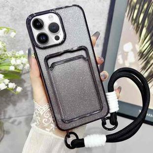 For iPhone 15 Pro Max Plating Gradient Glitter TPU Phone Case with Card Slot & Strap(Black)