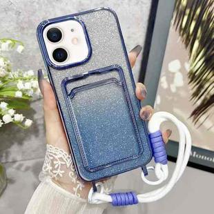 For iPhone 12/12 Pro Plating Gradient Glitter TPU Phone Case with Card Slot & Strap(Blue)