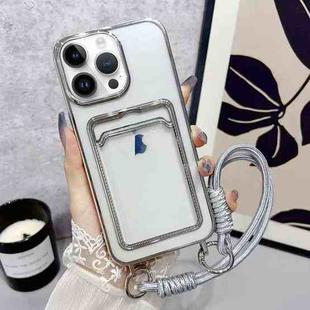 For iPhone 14 Pro Plating Clear TPU Phone Case with Card Slot & Strap(Silver)