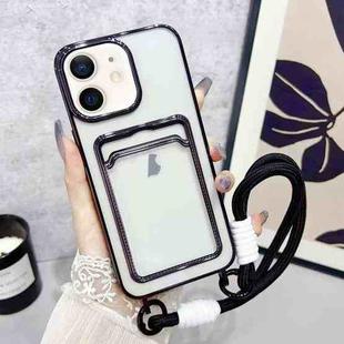 For iPhone 12 / 12 Pro Plating Clear TPU Phone Case with Card Slot & Strap(Black)