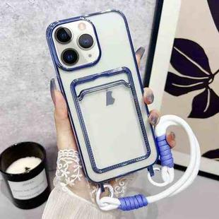 For iPhone 11 Pro Max Plating Clear TPU Phone Case with Card Slot & Strap(Blue)