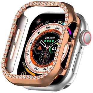 For Apple Watch Series 10 42mm Single-Row Diamond Plated PC Hollow Watch Case(Rose Gold)