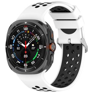 For Samsung Galaxy Watch Ultra 47mm Holes Style Metal Connector Two Color Silicone Watch Band(White Black)