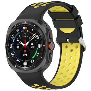 For Samsung Galaxy Watch Ultra 47mm Holes Style Metal Connector Two Color Silicone Watch Band(Black Yellow)