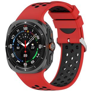 For Samsung Galaxy Watch Ultra 47mm Holes Style Metal Connector Two Color Silicone Watch Band(Red Black)