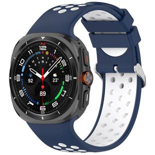 For Samsung Galaxy Watch Ultra 47mm Holes Style Metal Connector Two Color Silicone Watch Band(Blue White)