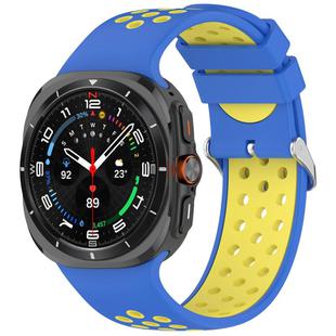 For Samsung Galaxy Watch Ultra 47mm Holes Style Metal Connector Two Color Silicone Watch Band(Blue Yellow)