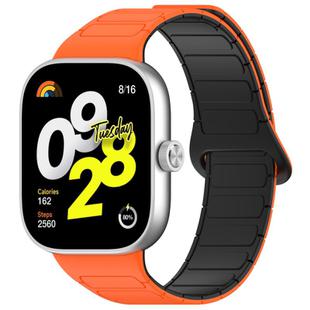 For Redmi Watch 4 Reverse Buckle Magnetic Silicone Watch Band(Orange Black)