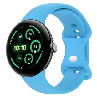 For  Google Pixel Watch 3 45mm Solid Color Butterfly Buckle Silicone Watch Band, Size:L(Sky Blue)