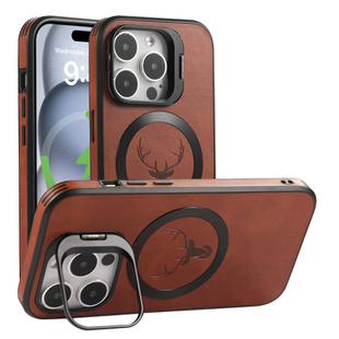 For iPhone 12 Elk Lens Holder Magsafe Shockproof Phone Case(Brown)