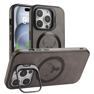 For iPhone 14 Elk Lens Holder Magsafe Shockproof Phone Case(Grey)