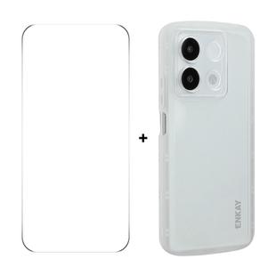 For Redmi Note 13R Pro ENKAY Hat-Prince Translucent Matte TPU Phone Case + 9H Big Arc Edge Glass Film(White)