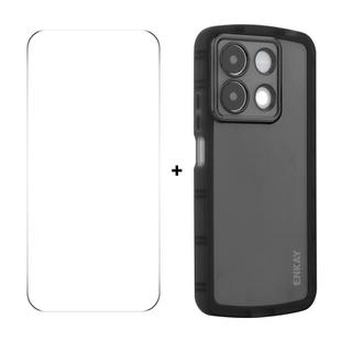 For Redmi Note 13R Pro ENKAY Hat-Prince Translucent Matte TPU Phone Case + 9H Big Arc Edge Glass Film(Black)