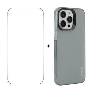 For iPhone 16 Pro Max ENKAY Hat-Prince Translucent Matte TPU Phone Case + 9H Big Arc Edge Film(Grey)