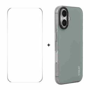 For iPhone 16 Plus ENKAY Hat-Prince Translucent Matte TPU Phone Case + 9H Big Arc Edge Film(Grey)