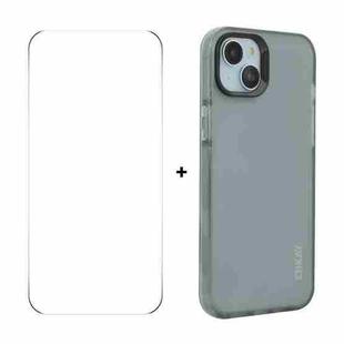 For iPhone 15 Plus ENKAY Hat-Prince Translucent Matte TPU Phone Case + 9H Big Arc Edge Film(Grey)