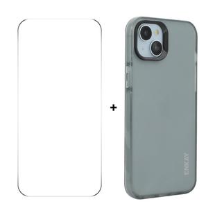 For iPhone 15 ENKAY Hat-Prince Translucent Matte TPU Phone Case + 9H Big Arc Edge Film(Grey)