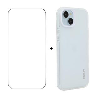 For iPhone 14 Plus ENKAY Hat-Prince Translucent Matte TPU Phone Case + 9H Big Arc Edge Film(White)