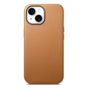 For iPhone 15 Plus Electroplated Metal Button Shockproof Phone Case(Brown)