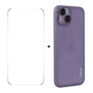 For iPhone 15 Plus ENKAY Hat-Prince Translucent Matte TPU Phone Case with Lens Film + 9H Big Arc Edge Film(Purple)