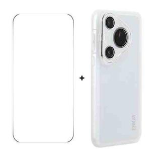 For Huawei Pura 70 ENKAY Hat-Prince Translucent Matte TPU Phone Case with Lens Film + 9H Big Arc Edge Film(White)