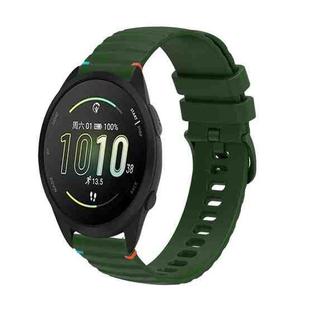 For Garmin Forerunner 165 Wavy Dotted Stitched 20mm Silicone Watch Band(Army Green)