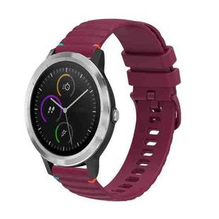 For Garmin Vivoactive 3 Wavy Dotted Stitched 20mm Silicone Watch Band(Wine Red)