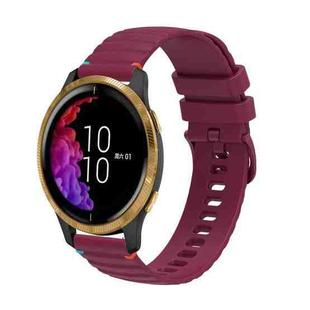 For Garmin Venu Wavy Dotted Stitched 20mm Silicone Watch Band(Wine Red)