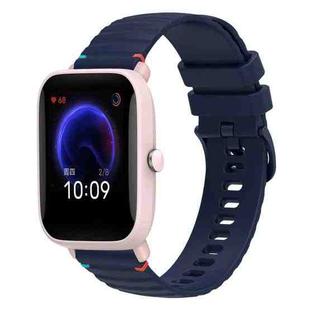 For Amazfit Bip U Wavy Dotted Stitched 20mm Silicone Watch Band(Navy Blue)