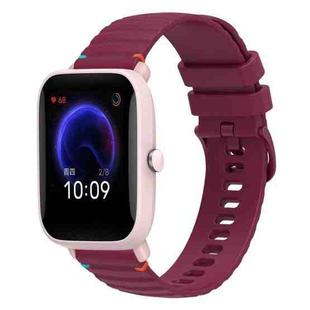 For Amazfit Bip U Wavy Dotted Stitched 20mm Silicone Watch Band(Wine Red)