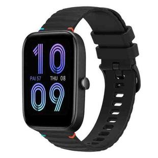 For Amazfit Bip 3 Pro Wavy Dotted Stitched 20mm Silicone Watch Band(Black)