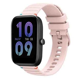 For Amazfit Bip 3 Pro Wavy Dotted Stitched 20mm Silicone Watch Band(Rose Pink)