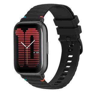 For Amazfit Active Wavy Dotted Stitched 20mm Silicone Watch Band(Black)