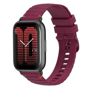 For Amazfit Active Wavy Dotted Stitched 20mm Silicone Watch Band(Wine Red)