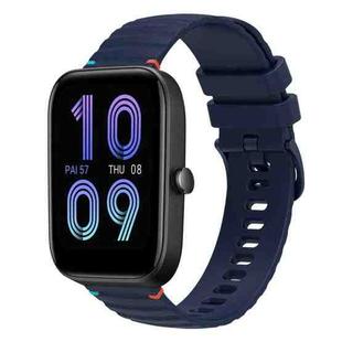 For Amazfit Bip 3 Wavy Dotted Stitched 20mm Silicone Watch Band(Navy Blue)