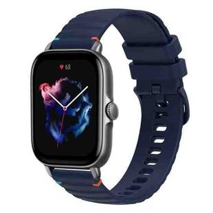 For Amazfit GTS 3 Wavy Dotted Stitched 20mm Silicone Watch Band(Navy Blue)